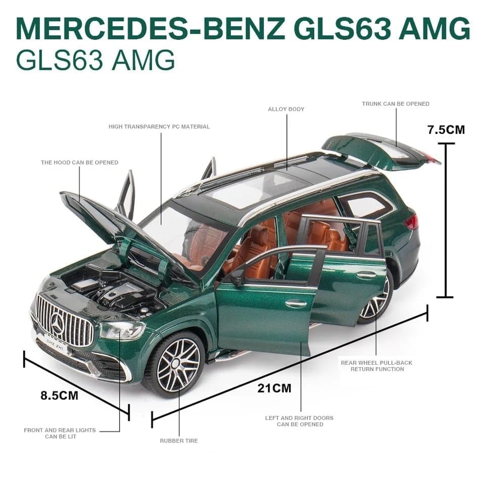 BIG SIZE MERCEDES BENZ GLS63 MAYBACH 1:24 DIECAST METAL PULLBACK TOY CAR WITH OPENABLE DOORS & LIGHT, MUSIC BOYS CAR FOR KIDS BEST TOYS GIFTS TOYS FOR KIDS [SIZE:-21CM*8.5CM*8CM]【 MULTICOLOR 】