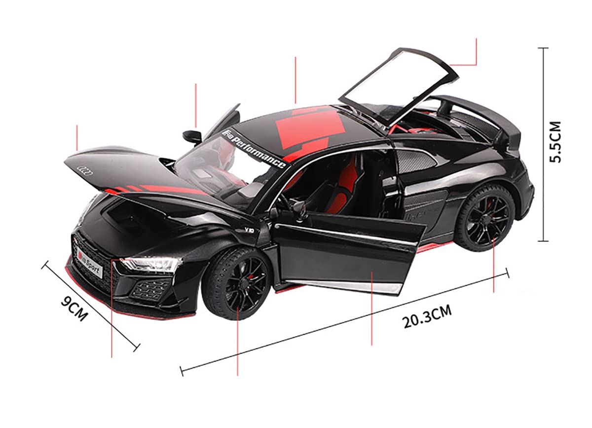 BIG SIZE AUDI R8 V10 1:24 DIECAST METAL PULLBACK TOY CAR WITH OPENABLE DOORS & LIGHT, MUSIC BOYS CAR FOR KIDS BEST TOYS GIFTS TOYS FOR KIDS [SIZE:-20CM*8.6CM*4.5CM]【 MULTICOLOR 】