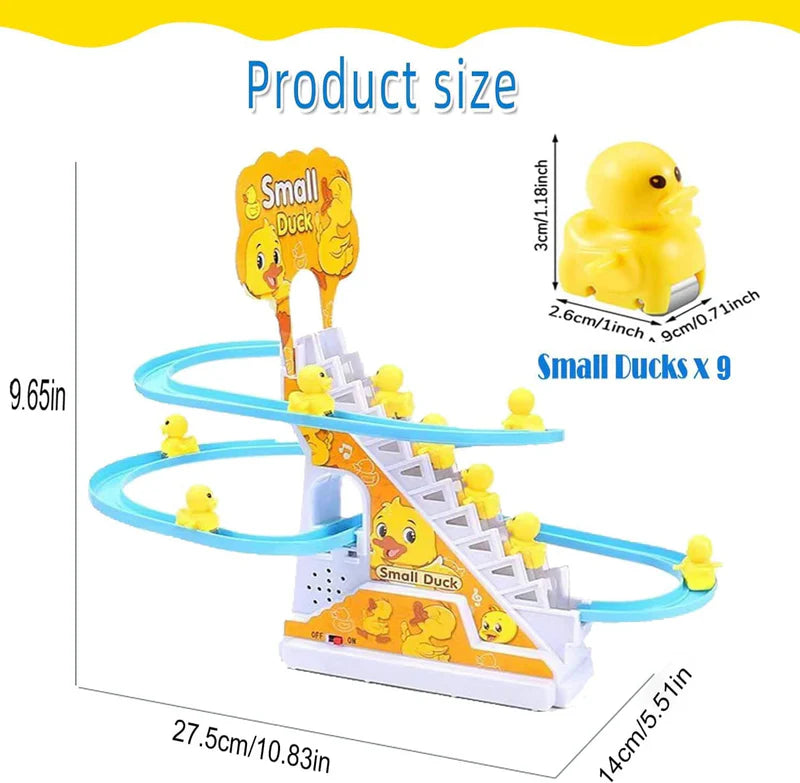 3 Slide Toy, Funny Automatic Stair-Climbing Ducklings Cartoon Race Track Set Little Lovely Slide Escalator with Lights and Music [ 3 Duck Included ]