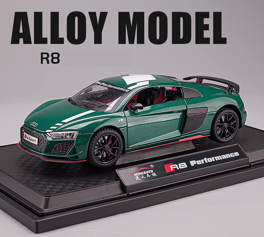 BIG SIZE AUDI R8 V10 1:24 DIECAST METAL PULLBACK TOY CAR WITH OPENABLE DOORS & LIGHT, MUSIC BOYS CAR FOR KIDS BEST TOYS GIFTS TOYS FOR KIDS [SIZE:-20CM*8.6CM*4.5CM]【 MULTICOLOR 】