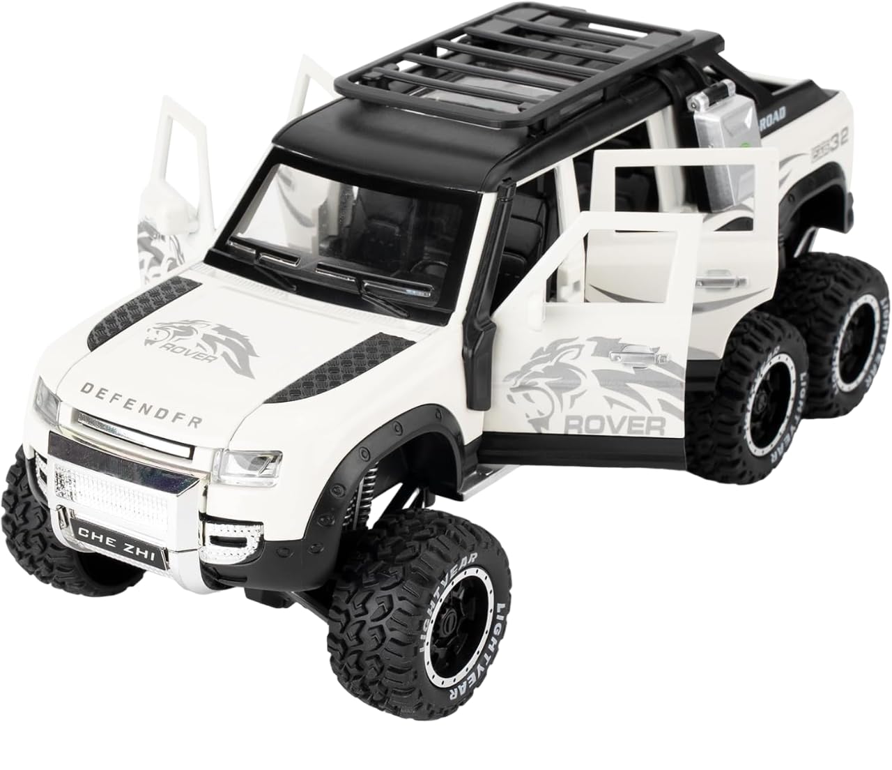 BIG SIZE LAND ROVER DEFENDER GUARD 6X6 1:24 DIECAST METAL PULLBACK TOY CAR WITH OPENABLE DOORS & LIGHT, MUSIC BOYS CAR FOR KIDS BEST TOYS GIFTS TOYS FOR KIDS [SIZE:-20CM*9.5CM*5CM]【 MULTICOLOR 】