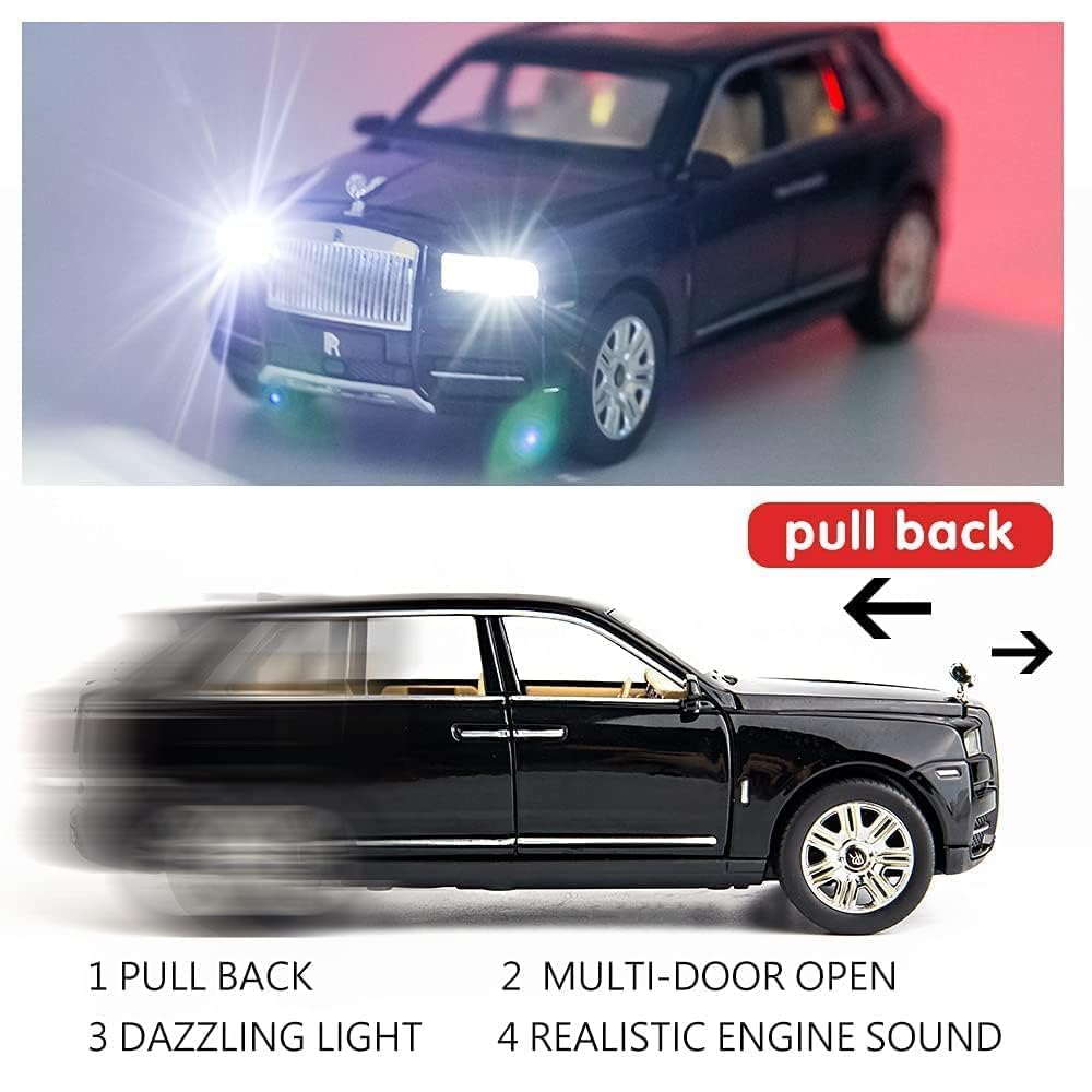 BIG SIZE ROLLS ROYCE CULLINAN 1:24 DIECAST METAL PULLBACK TOY CAR WITH OPENABLE DOORS & LIGHT, MUSIC BOYS CAR FOR KIDS BEST TOYS GIFTS TOYS FOR KIDS [SIZE:-20CM*8.5CM*7CM]【 MULTICOLOR 】