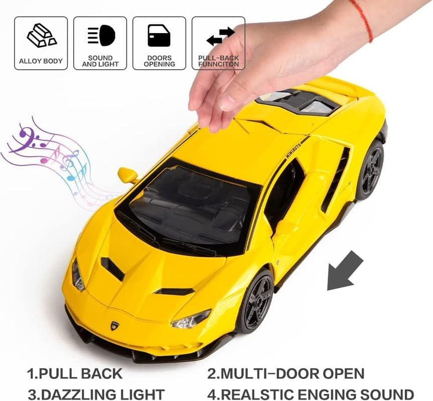 LAMBORGHINI CENTENARIO LP770 1:24 DIECAST METAL PULLBACK TOY CAR WITH OPENABLE DOORS & LIGHT, MUSIC BOYS CAR FOR KIDS BEST TOYS GIFTS TOYS FOR KIDS [SIZE:-20CM*9.5CM*5CM]【 MULTICOLOR 】