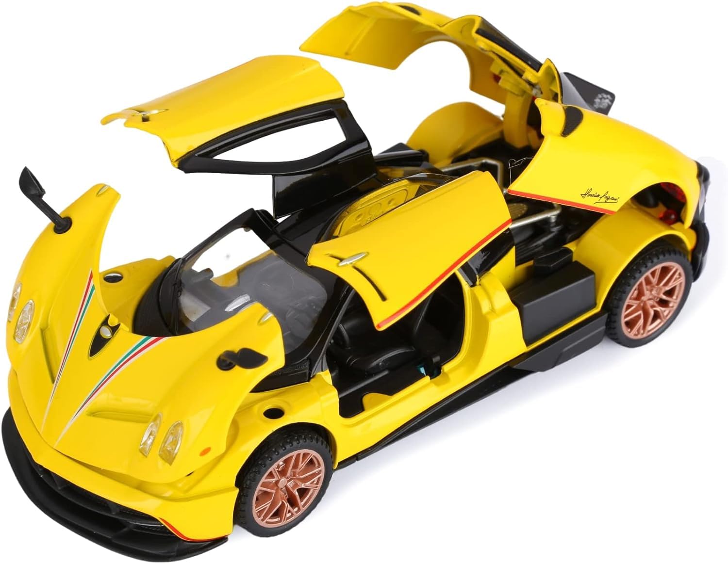 PAGANI HUAYRA 1/24 DIECAST  METAL PULL BACK DIECAST CAR WITH OPENABLE DOOR AND SOUND LIGHT, GIFTS TOYS FOR KIDS【 MULTICOLOR 】[SIZE : 20.5CM* 8.8CM*5CM]