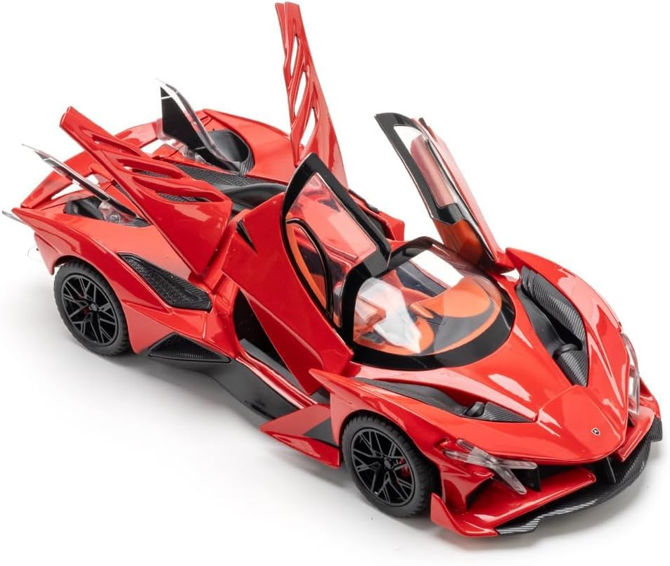 BIG SIZE APOLLO SPORT CAR EXCLUSIVE 1:24 DIECAST METAL PULLBACK TOY CAR WITH OPENABLE DOORS & LIGHT, MUSIC BOYS CAR FOR KIDS BEST TOYS GIFTS TOYS FOR KIDS [SIZE:-22CM*9CM*7CM]【 MULTICOLOR 】