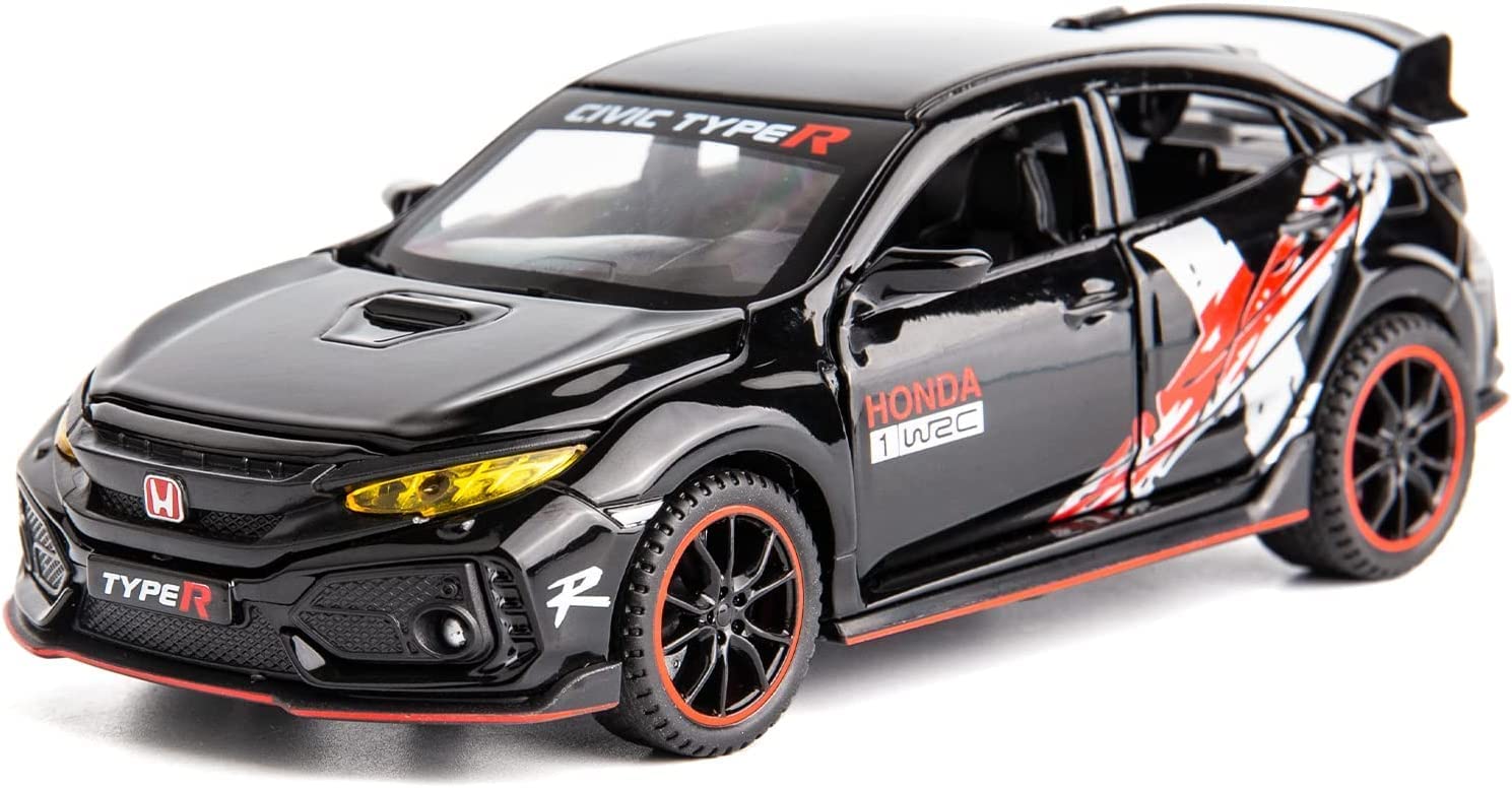 HONDA CIVIC TYPE-R 1:32 DIECAST METAL PULLBACK TOY CAR WITH OPENABLE DOORS & LIGHT, MUSIC BOYS CAR FOR KIDS BEST TOYS GIFTS TOYS FOR KIDS [SIZE:-15CM*6CM*4.5CM]【 MULTICOLOR 】