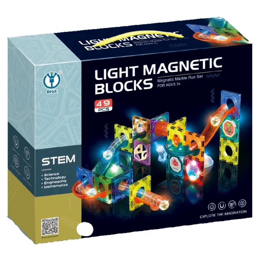 49Pcs Pcs Light Magnetic Tiles Large Building Blocks Steam Educational Marble Run Stem Toys Puzzle Great Learning Creativity & Brain Development (Light Magnetic Block 49 Pcs)