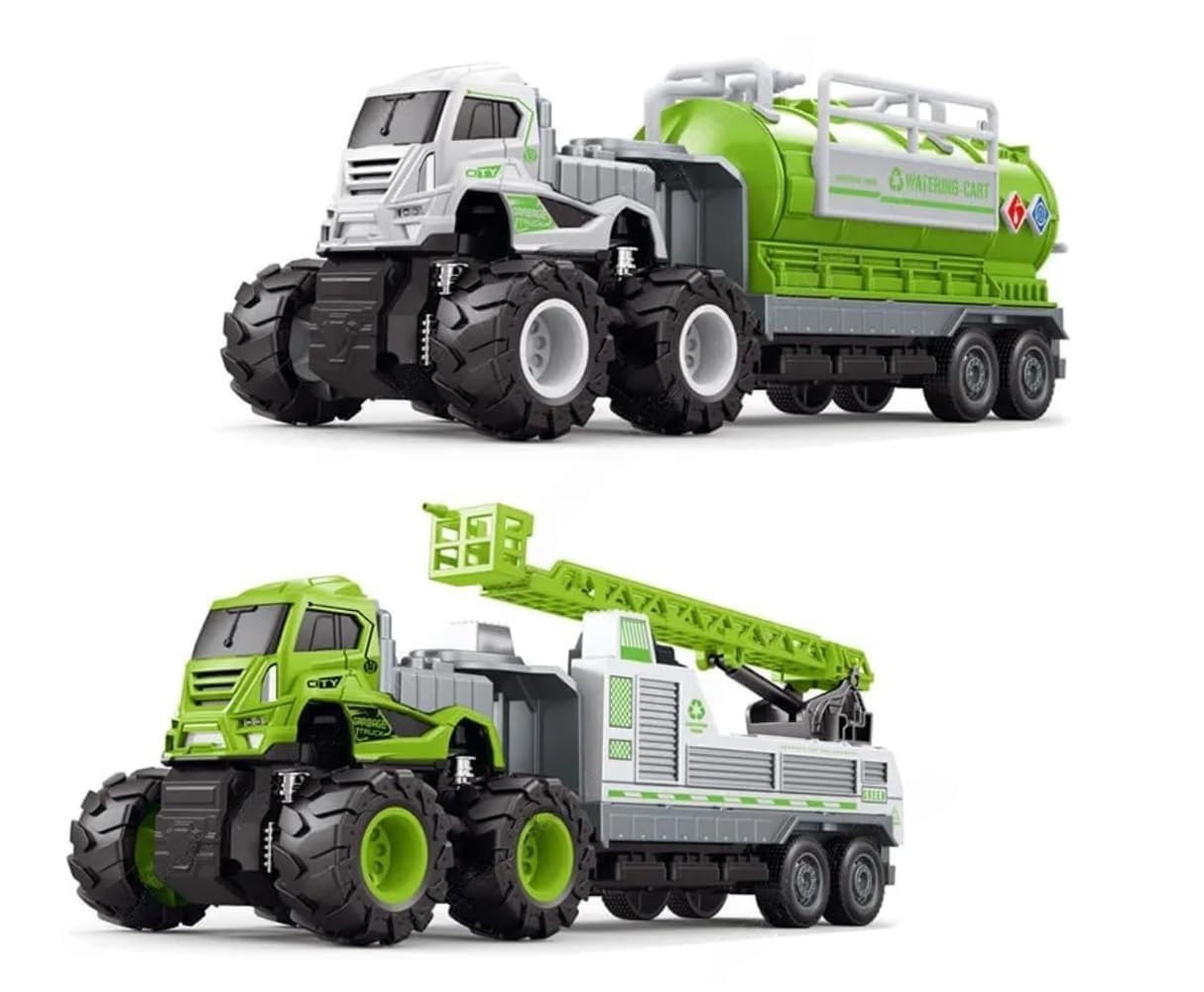 Truck Vehicle Die Cast 1:43 Scale Truck with 4x4 Vehicle Push%& Pull Along | Pull Back Truck Pack of 2 Peices (Multicolor) (Sanitation-Combo)