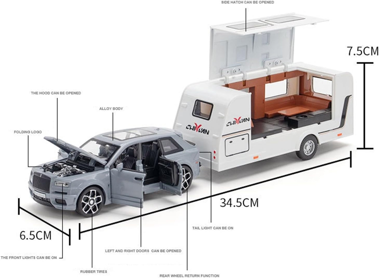 Rolls Royce Cullinan Trailer Scale Model Diecast Metalcar - All Size