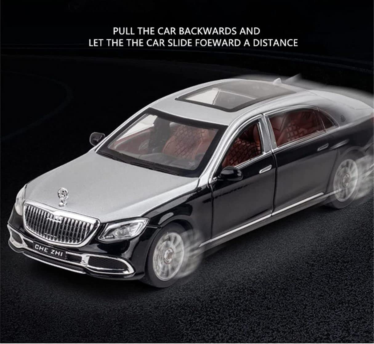 MERCEDES BENZ MAYBACH S600 1:24 DIECAST METAL PULLBACK TOY CAR WITH OPENABLE DOORS & LIGHT, MUSIC BOYS CAR FOR KIDS BEST TOYS GIFTS TOYS FOR KIDS [SIZE:-20.5CM*8CM*5.8CM]【 MULTICOLOR 】