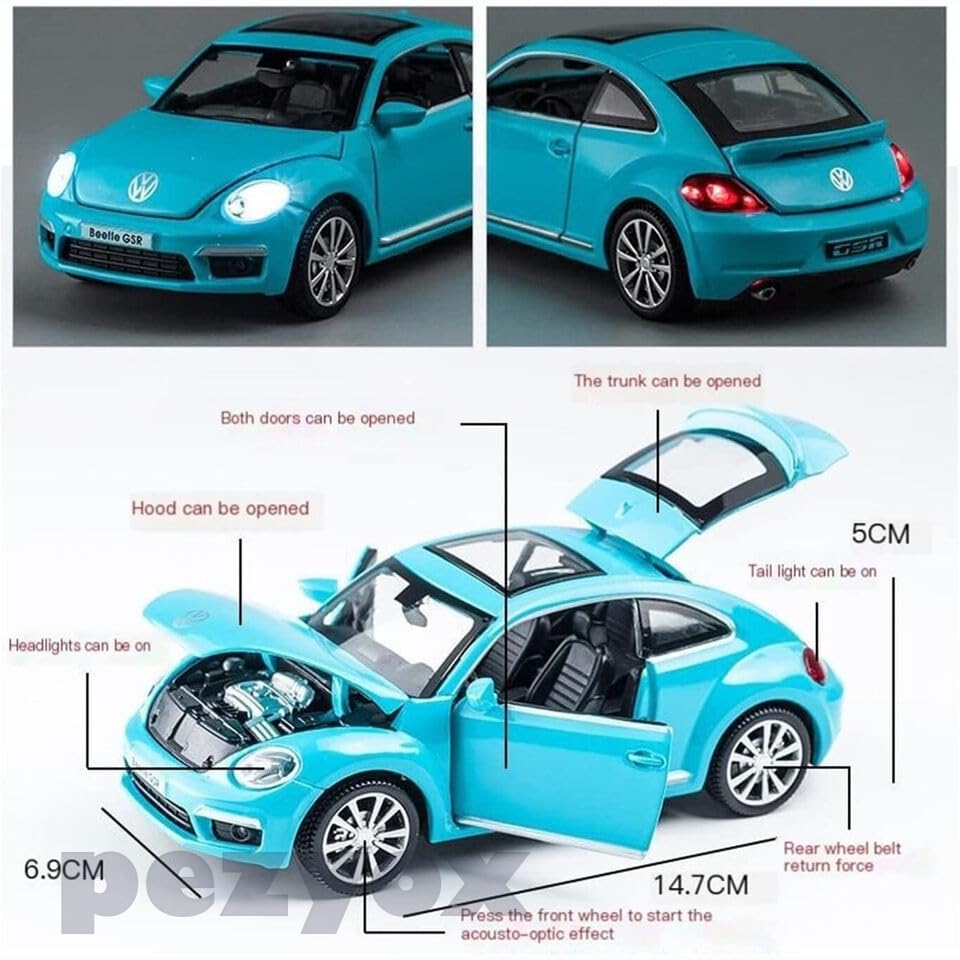 VOLKSWAGEN BEETLE 1:32 DIECAST METAL PULLBACK TOY CAR WITH OPENABLE DOORS & LIGHT, MUSIC BOYS CAR FOR KIDS BEST TOYS GIFTS TOYS FOR KIDS [SIZE:-14.7CM*6.9CM*5CM]【 MULTICOLOR 】