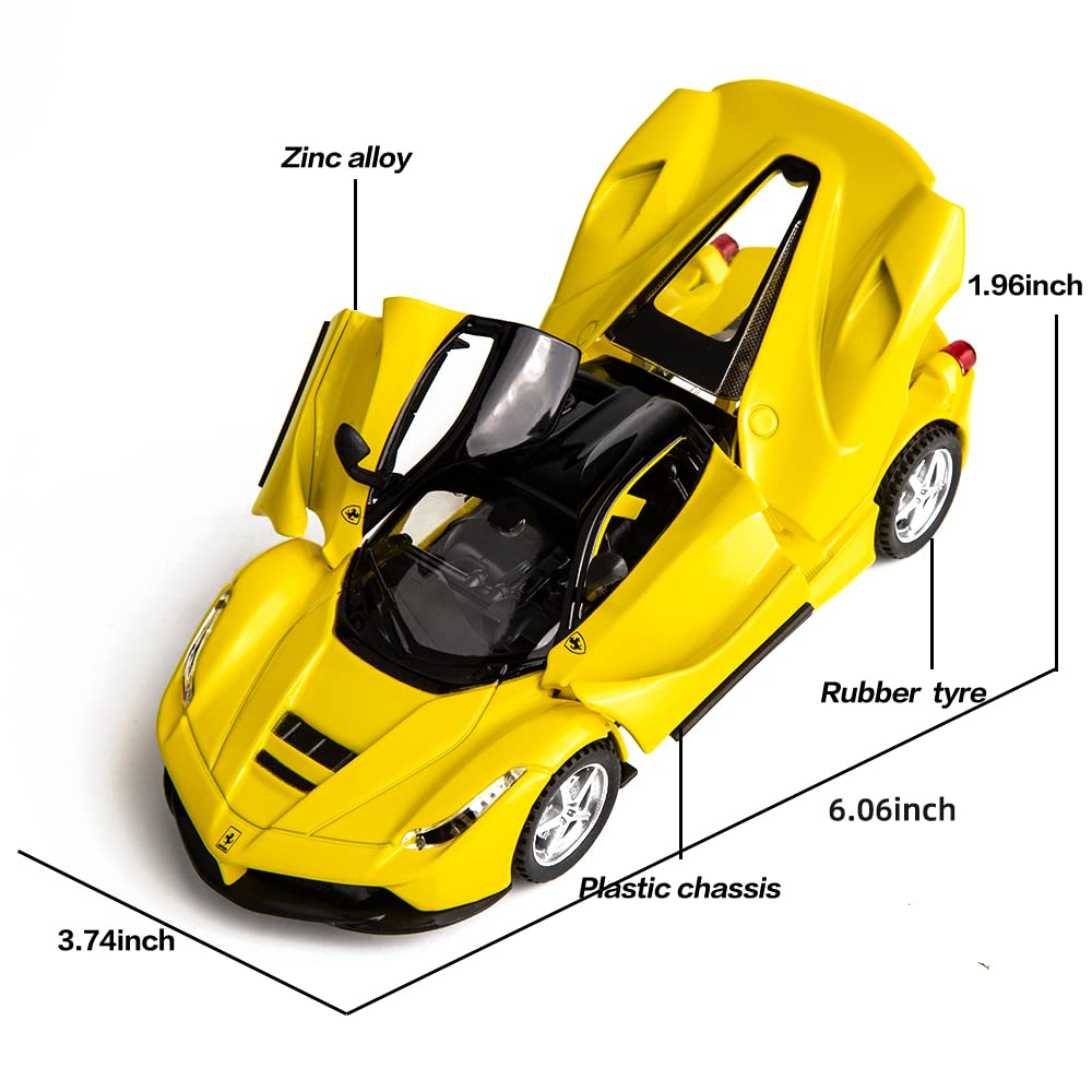 FERRARI LAFERRARI 1:32 DIECAST METAL PULLBACK TOY CAR WITH OPENABLE DOORS & LIGHT, MUSIC BOYS CAR FOR KIDS BEST TOYS GIFTS TOYS FOR KIDS [SIZE:-15.2CM*6CM*3.5CM]【 MULTICOLOR 】