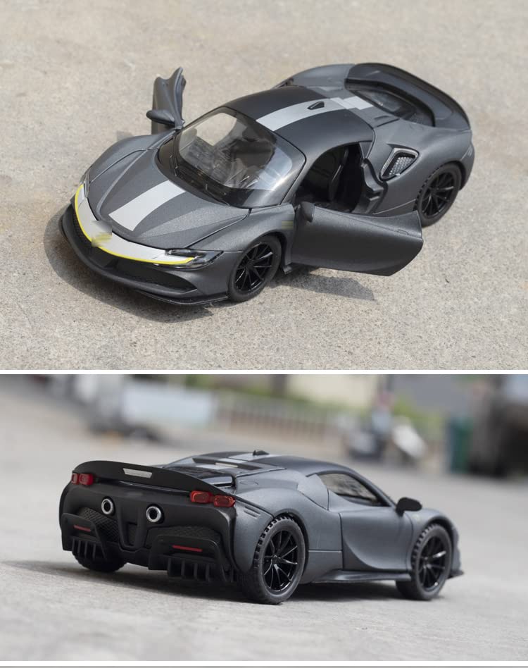 FERRARI SF90 1:32 DIECAST METAL PULLBACK TOY CAR WITH OPENABLE DOORS & LIGHT, MUSIC BOYS CAR FOR KIDS BEST TOYS GIFTS TOYS FOR KIDS [SIZE:-15.2CM*6.5CM*3.5CM]【 MULTICOLOR 】