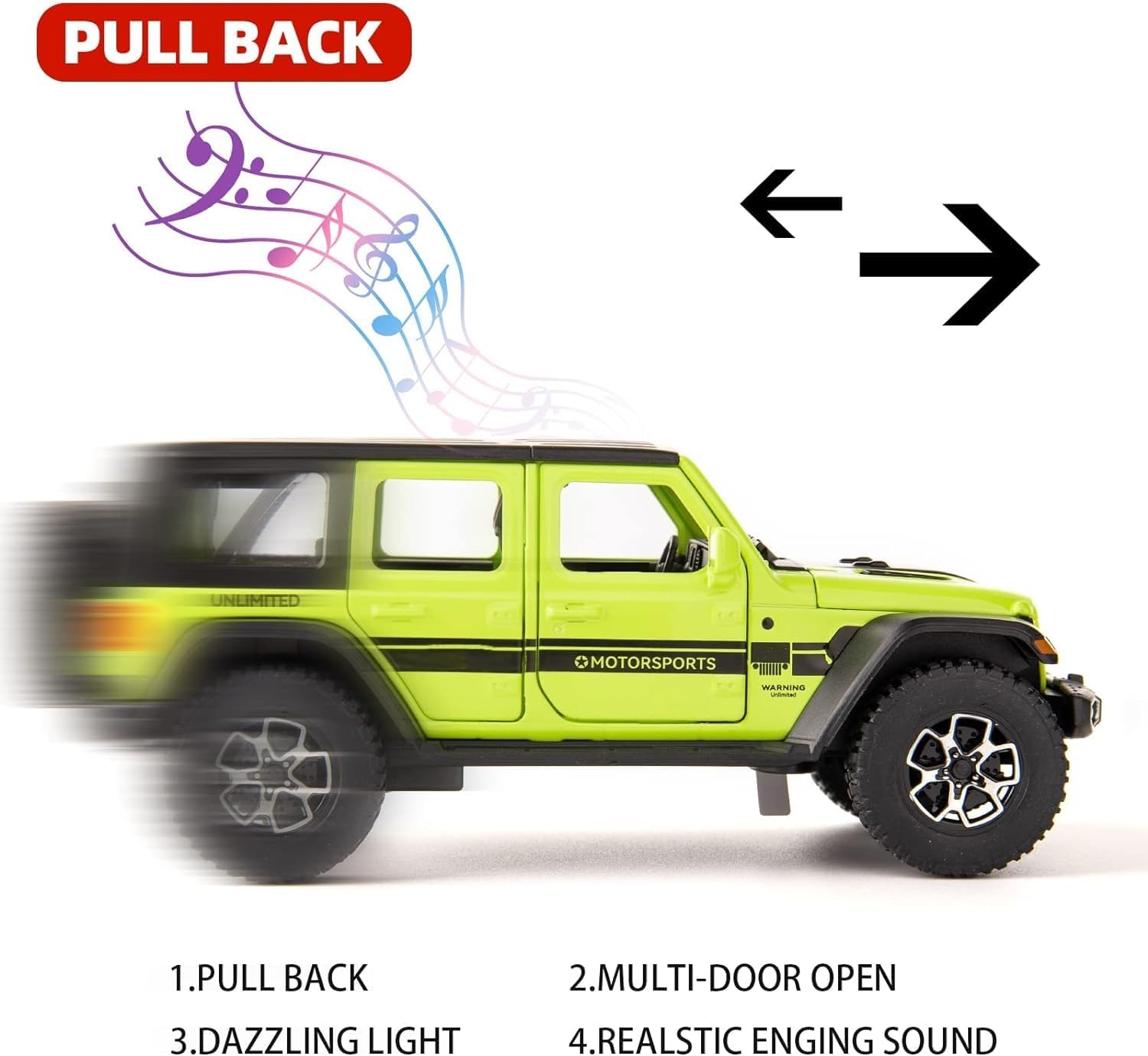 WRANGLER RUBICON THAR JEEP DIECAST METAL PULLBACK TOY CAR WITH OPENABLE DOORS & LIGHT, MUSIC BOYS CAR FOR KIDS BEST TOYS GIFTS TOYS FOR KIDS [SIZE:-17CM*7CM*6.8CM]【 MULTICOLOR 】