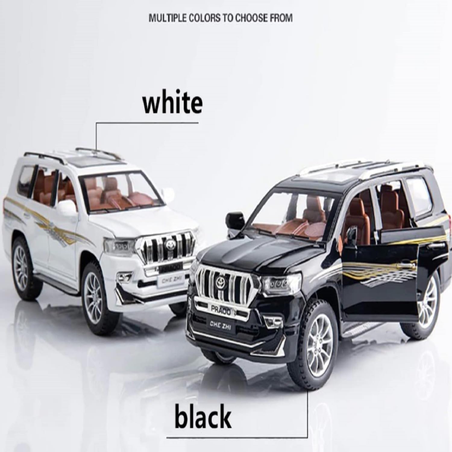 LAND CRUISER PRADO BIG SIZE 1:24 DIECAST METAL PULLBACK TOY CAR WITH OPENABLE DOORS & LIGHT, MUSIC BOYS CAR FOR KIDS BEST TOYS GIFTS TOYS FOR KIDS [SIZE:-22CM*9CM*7CM]【 MULTICOLOR 】