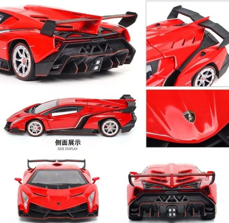 BIG SIZE LAMBORGHINI VENENO 1:24 DIECAST METAL PULLBACK TOY CAR WITH OPENABLE DOORS & LIGHT, MUSIC BOYS CAR FOR KIDS BEST TOYS GIFTS TOYS FOR KIDS [SIZE:-21CM*12CM*8.7CM]【 MULTICOLOR 】