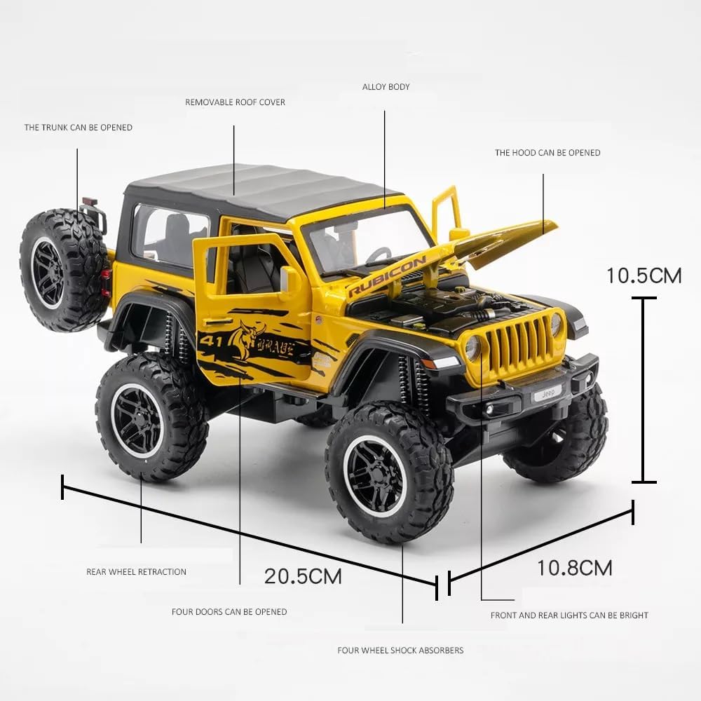 Big Size 1:24 Diecast Model Alloy Jeep Wrangler Rubicon 1941 Metal Pull Back with 6 Openable Doors & Sound Light Auto Toy car [20.5Cm *10.8Cm *10.5 Cm]