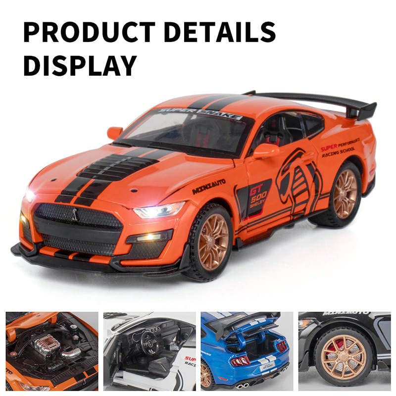 MUSTANG GT500 1:32 DIECAST METAL PULLBACK TOY CAR WITH OPENABLE DOORS & LIGHT, MUSIC BOYS CAR FOR KIDS BEST TOYS GIFTS TOYS FOR KIDS [SIZE:-16CM*6.8CM*4.5CM]【 MULTICOLOR 】