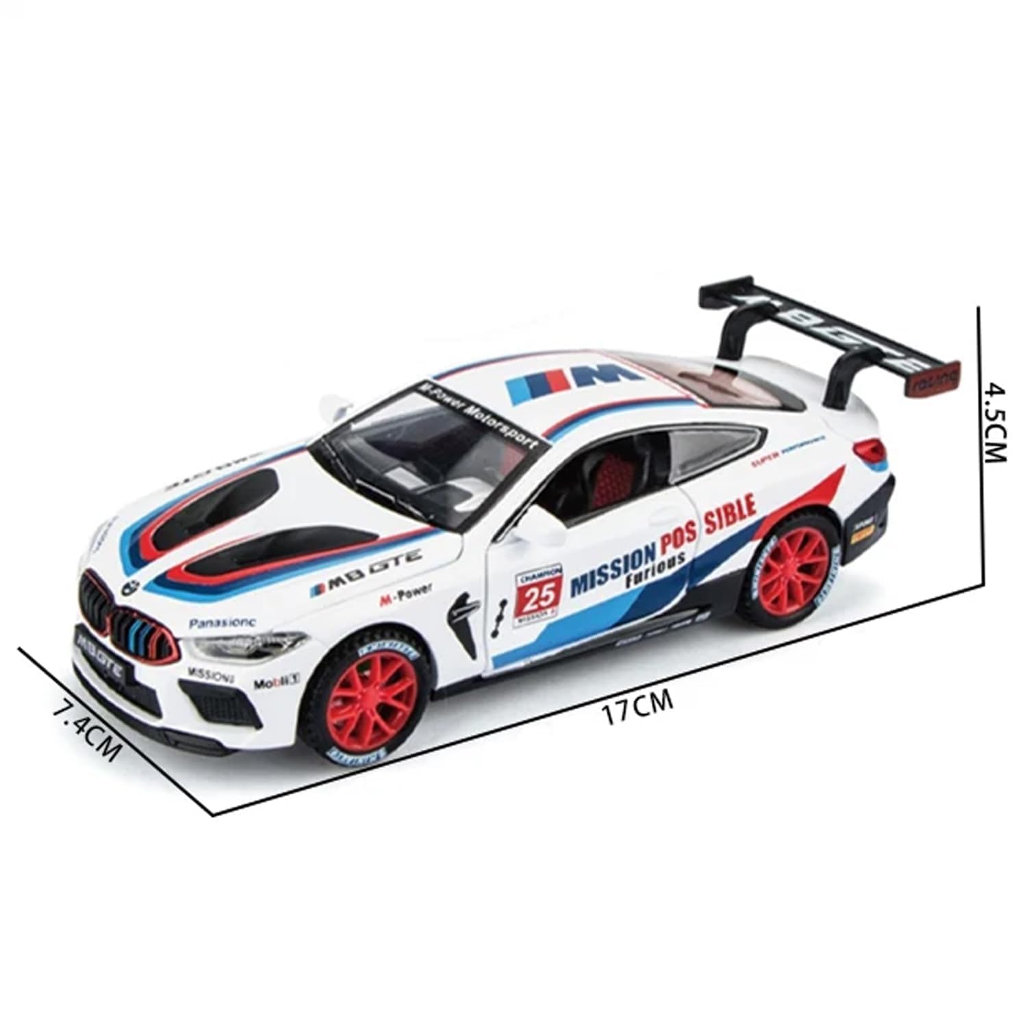 BMW M8 GTE SPORTS 1:32 DIECAST METAL PULLBACK TOY CAR WITH OPENABLE DOORS & LIGHT, MUSIC BOYS CAR FOR KIDS BEST TOYS GIFTS TOYS FOR KIDS [SIZE:-17CM*7.4CM*4.5CM]【 MULTICOLOR 】