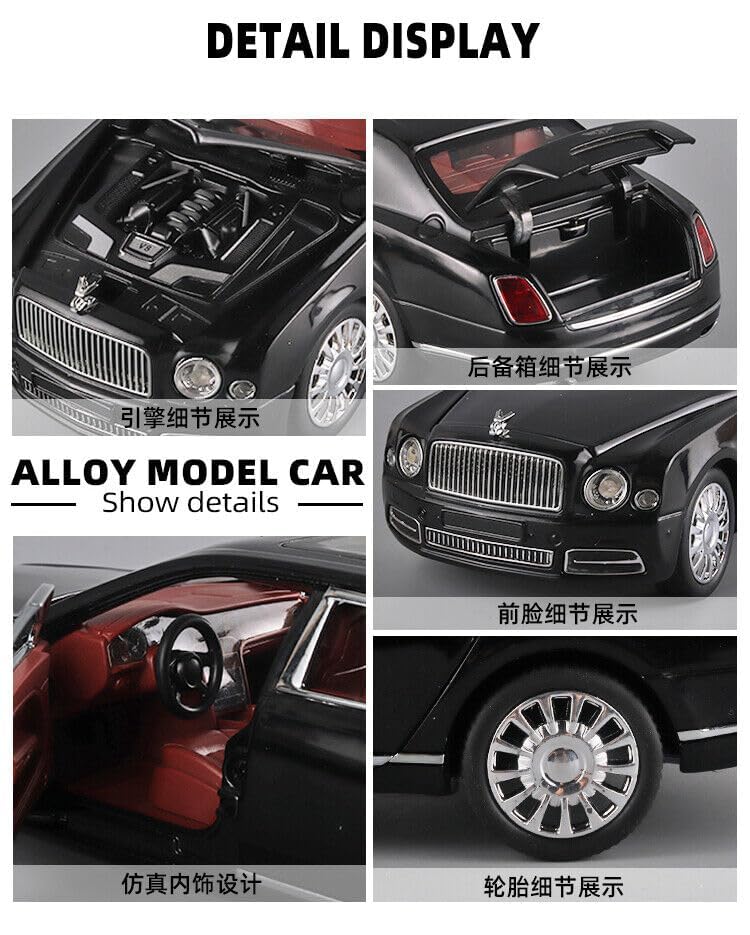 BIG SIZE BENTLEY MULSANNE 1:24 DIECAST METAL PULLBACK TOY CAR WITH OPENABLE DOORS & LIGHT, MUSIC BOYS CAR FOR KIDS BEST TOYS GIFTS TOYS FOR KIDS [SIZE:-21.8CM*6CM*5.5CM]【 MULTICOLOR 】