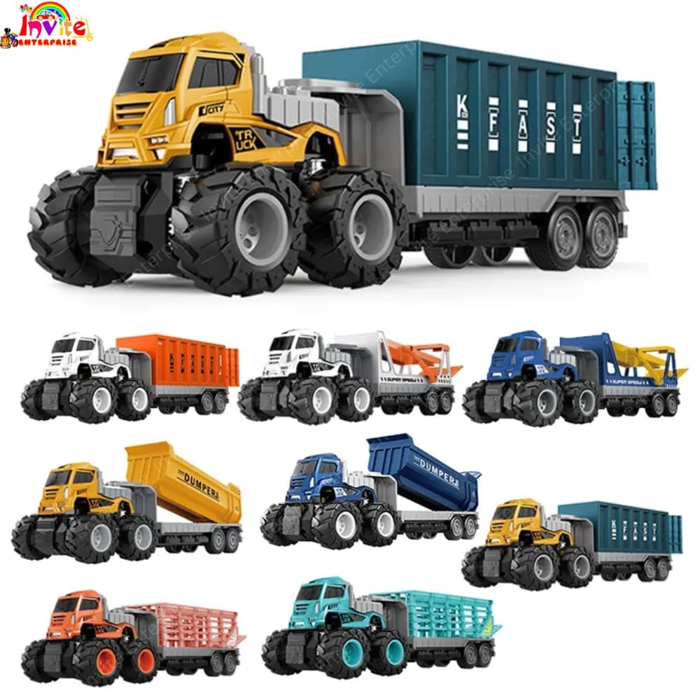 1:43 4WD Diecast Alloy Logistic-Transportation Big Truck Toys with Friction Powered Miniature Car Vehicle Toy for Kids, Boys and Girls (2 Color Truck = Sent Any 1 Truck)