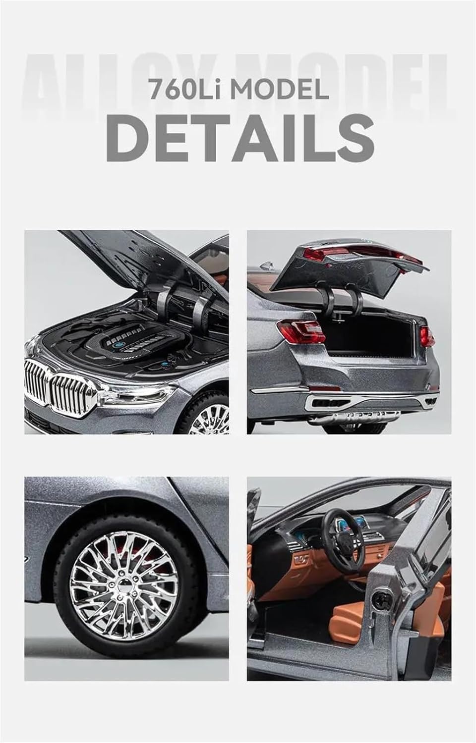 BMW 760Li Big 1:24 Diecast Scale Model Metal Pull Back with Openable Doors & Light, Music Toy Vehicle for Kids [SIZE:-21 CM*9CM*8.5CM]【 MULTICOLOR 】