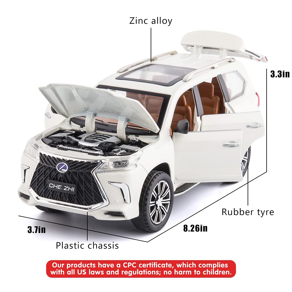 BIG SIZE LEXUS LX570 1:24 DIECAST METAL PULLBACK TOY CAR WITH OPENABLE DOORS & LIGHT, MUSIC BOYS CAR FOR KIDS BEST TOYS GIFTS TOYS FOR KIDS [SIZE:-21CM*9.5CM*8.4CM]【 MULTICOLOR 】