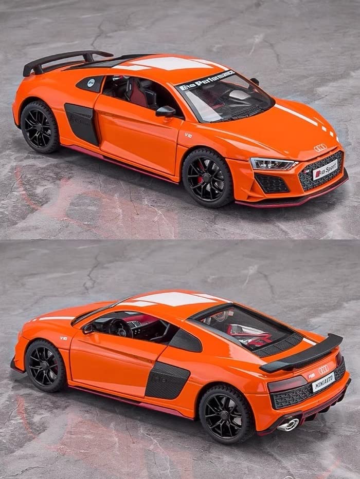 BIG SIZE AUDI R8 V10 1:24 DIECAST METAL PULLBACK TOY CAR WITH OPENABLE DOORS & LIGHT, MUSIC BOYS CAR FOR KIDS BEST TOYS GIFTS TOYS FOR KIDS [SIZE:-20CM*8.6CM*4.5CM]【 MULTICOLOR 】