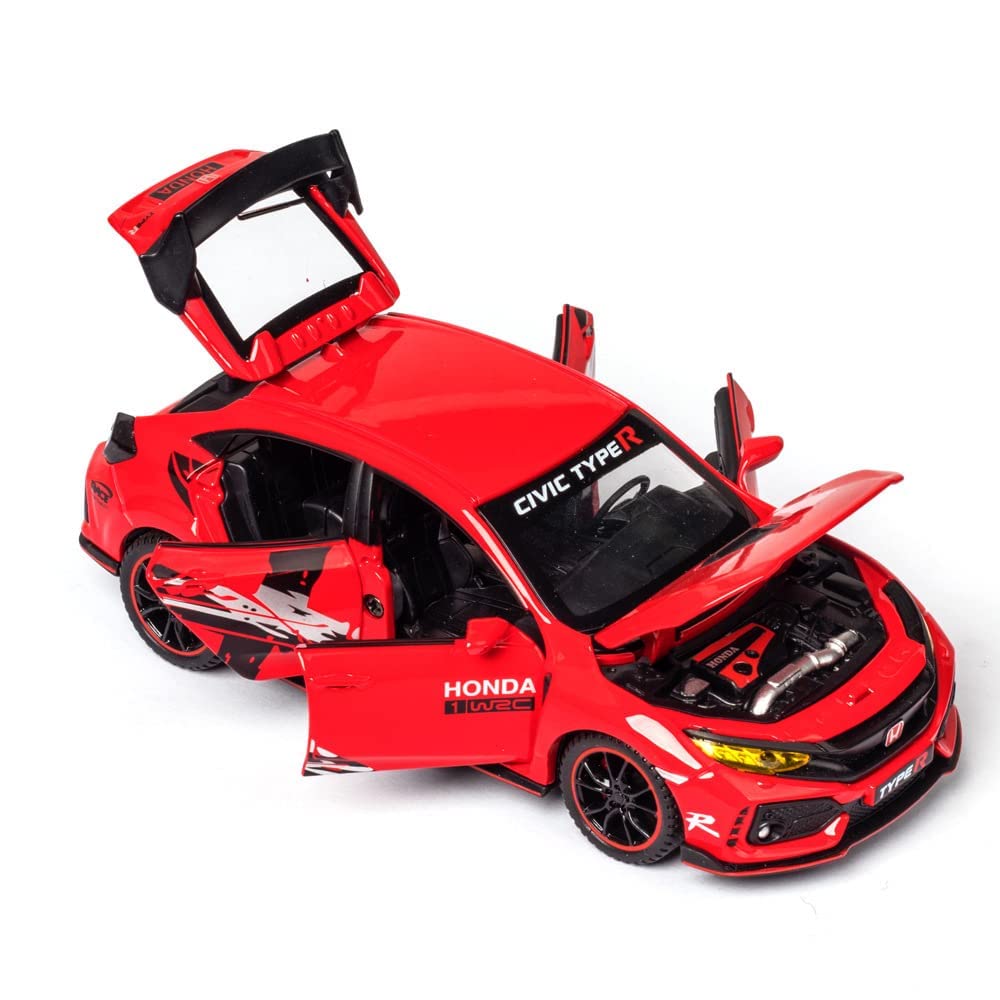 HONDA CIVIC TYPE-R 1:32 DIECAST METAL PULLBACK TOY CAR WITH OPENABLE DOORS & LIGHT, MUSIC BOYS CAR FOR KIDS BEST TOYS GIFTS TOYS FOR KIDS [SIZE:-15CM*6CM*4.5CM]【 MULTICOLOR 】