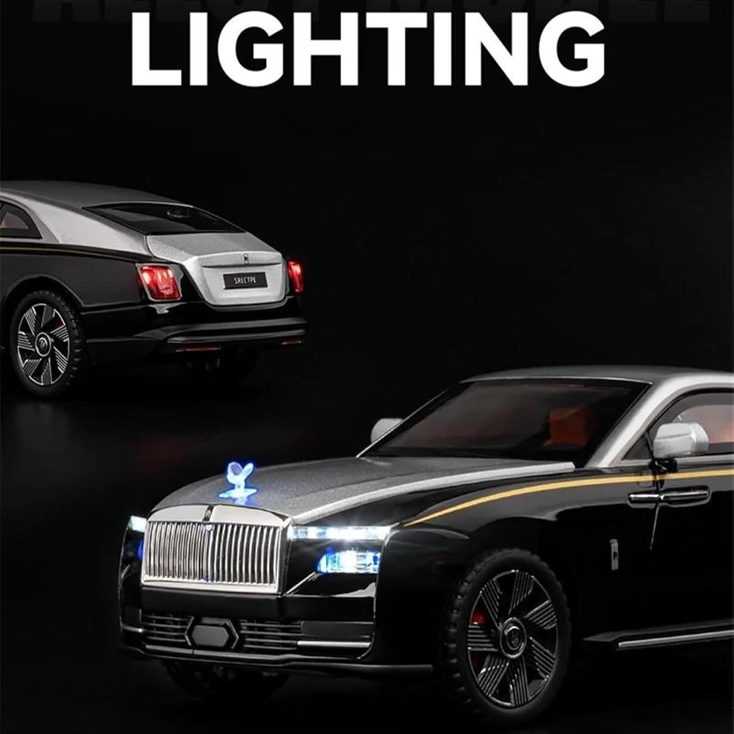 BIG SIZE ROLLS-ROYCE GHOST EWB RESIN 1:24 DIECAST METAL PULLBACK TOY CAR WITH OPENABLE DOORS & LIGHT, MUSIC BOYS CAR FOR KIDS BEST TOYS GIFTS TOYS FOR KIDS [SIZE:-21.7CM*9CM*6.5CM]【 MULTICOLOR 】