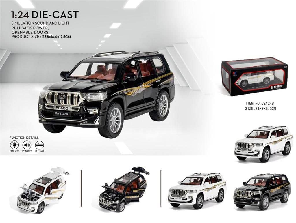 LAND CRUISER PRADO BIG SIZE 1:24 DIECAST METAL PULLBACK TOY CAR WITH OPENABLE DOORS & LIGHT, MUSIC BOYS CAR FOR KIDS BEST TOYS GIFTS TOYS FOR KIDS [SIZE:-22CM*9CM*7CM]【 MULTICOLOR 】