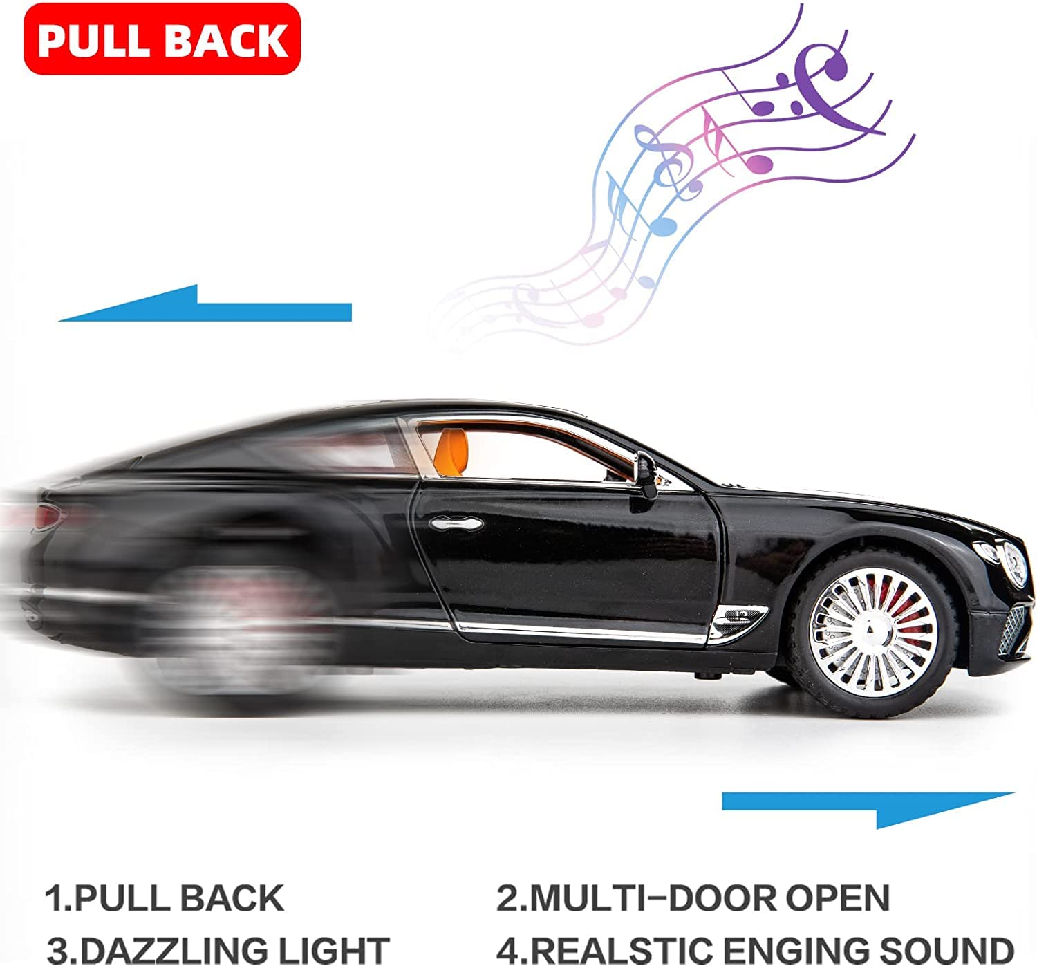 Bentley Continental GT 1:24 Model Car Alloy Diecast Toy Car Collectible Pull Back Toy Vehicles with Sound and Light Door Can Be Opened for Girls Boys Gift [SIZE:-22CM*9CM*7CM]【 MULTICOLOR 】