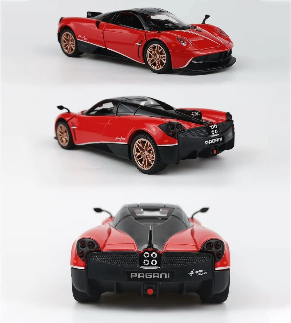 PAGANI HUAYRA 1/32 DIECAST METAL PULL BACK DIECAST CAR WITH OPENABLE DOOR AND SOUND LIGHT, GIFTS TOYS FOR KIDS【 MULTICOLOR 】[SIZE : 15.6CM* 7.7CM*4CM]