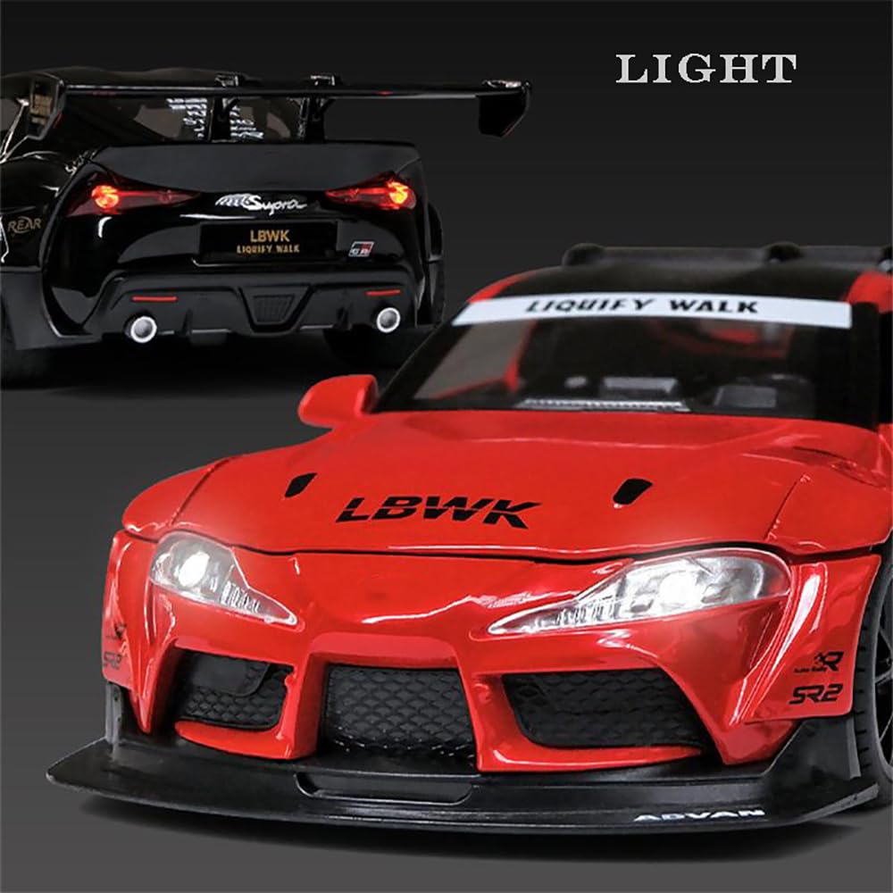 TOYOTA SUPRA GR LBWK 1:24 DIECAST METAL PULLBACK TOY CAR WITH OPENABLE DOORS & LIGHT, MUSIC BOYS CAR FOR KIDS BEST TOYS GIFTS TOYS FOR KIDS [SIZE:-22CM*9CM*7CM]【 MULTICOLOR 】