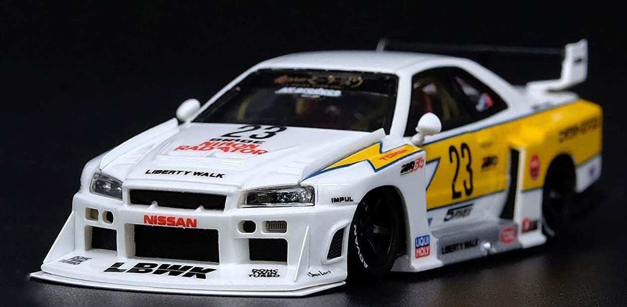 Big Size 1:24 LBWK Nissan E-R34 Super Silhouette Skyline GTR Diecast Scale Model Metal Pull Back with Openable Doors & Light, Music Toy Vehicle for Kids [SIZE:-21 CM*9CM*8.5CM]【 MULTICOLOR 】