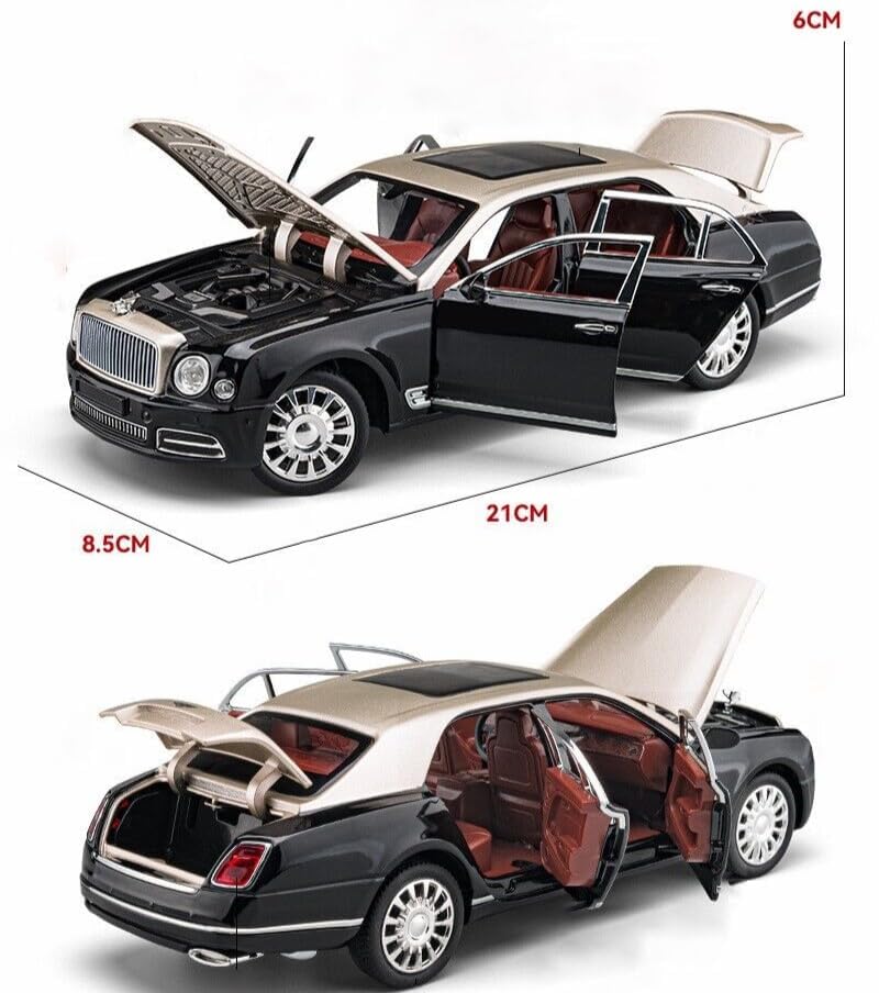 BIG SIZE BENTLEY MULSANNE 1:24 DIECAST METAL PULLBACK TOY CAR WITH OPENABLE DOORS & LIGHT, MUSIC BOYS CAR FOR KIDS BEST TOYS GIFTS TOYS FOR KIDS [SIZE:-21.8CM*6CM*5.5CM]【 MULTICOLOR 】