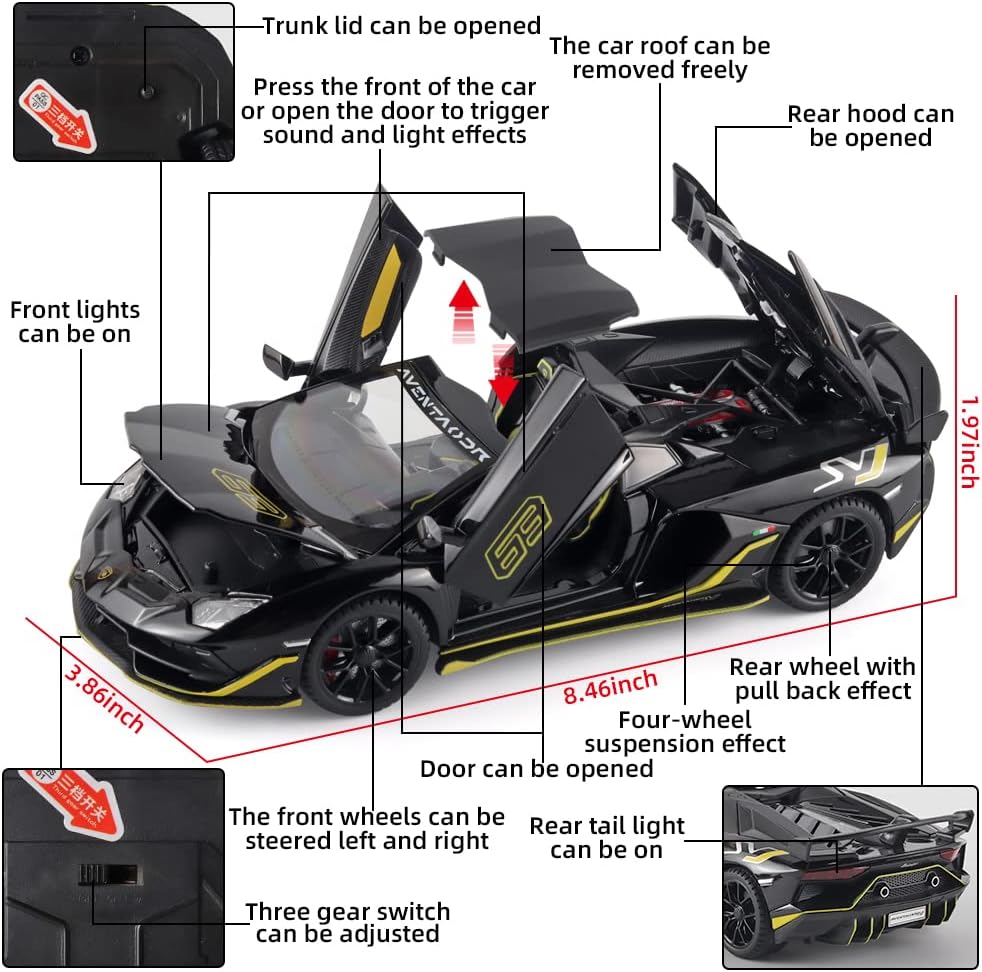 BIG SIZE LAMBORGHINI SVJ-63 1:24 DIECAST METAL PULLBACK TOY CAR WITH OPENABLE DOORS & LIGHT, MUSIC BOYS CAR FOR KIDS BEST TOYS GIFTS TOYS FOR KIDS [SIZE:-21.5CM*9.8CM*5CM]【 MULTICOLOR 】