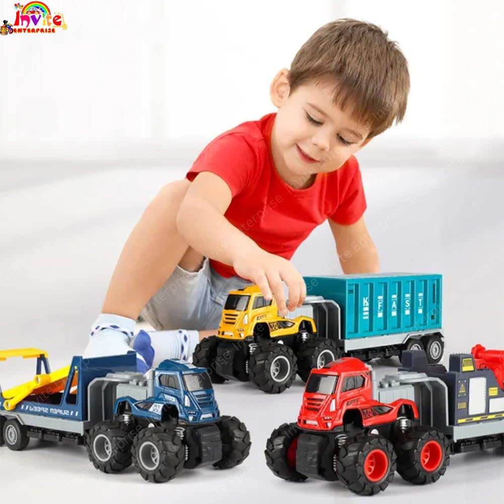 1:43 4WD Diecast Alloy Logistic-Transportation Big Truck Toys with Friction Powered Miniature Car Vehicle Toy for Kids, Boys and Girls (2 Color Truck = Sent Any 1 Truck)