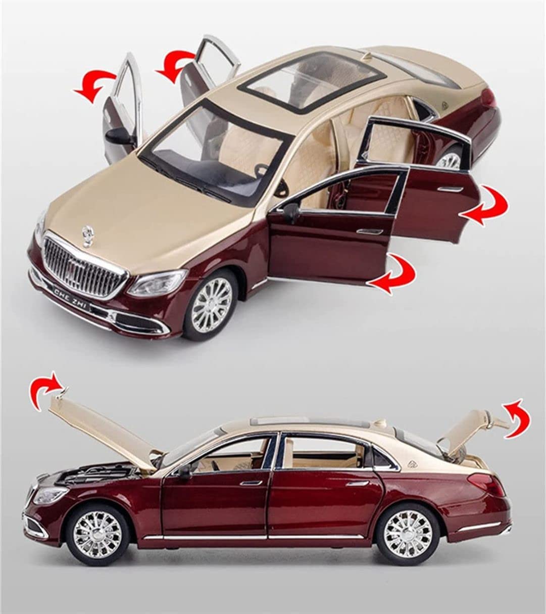 MERCEDES BENZ MAYBACH S600 1:24 DIECAST METAL PULLBACK TOY CAR WITH OPENABLE DOORS & LIGHT, MUSIC BOYS CAR FOR KIDS BEST TOYS GIFTS TOYS FOR KIDS [SIZE:-20.5CM*8CM*5.8CM]【 MULTICOLOR 】