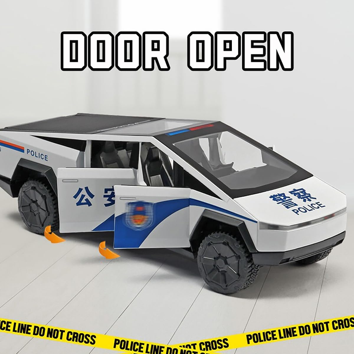 Tesla Cyber Police Truck Exclusive Alloy Metal Pull Back Die-cast Car 1:24 Scale Model with Sound Light Mini Auto Toy for Kids Metal Model Toy Car with Sound and Light 【 MULTICOLOR 】