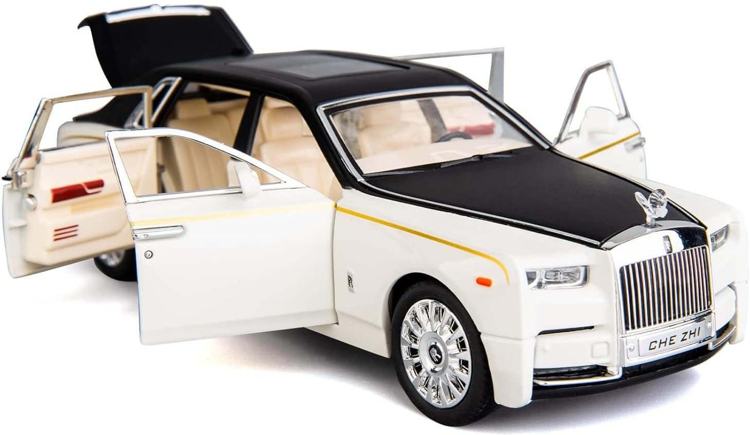 ROLLS ROYCE PHANTOM BIG SIZE 1:24 DIECAST SCALE MODEL METAL PULL BACK WITH OPENABLE DOORS & LIGHT, MUSIC TOY VEHICLE FOR KIDS [SIZE:-22CM*9CM*8.5CM]【 MULTICOLOR 】