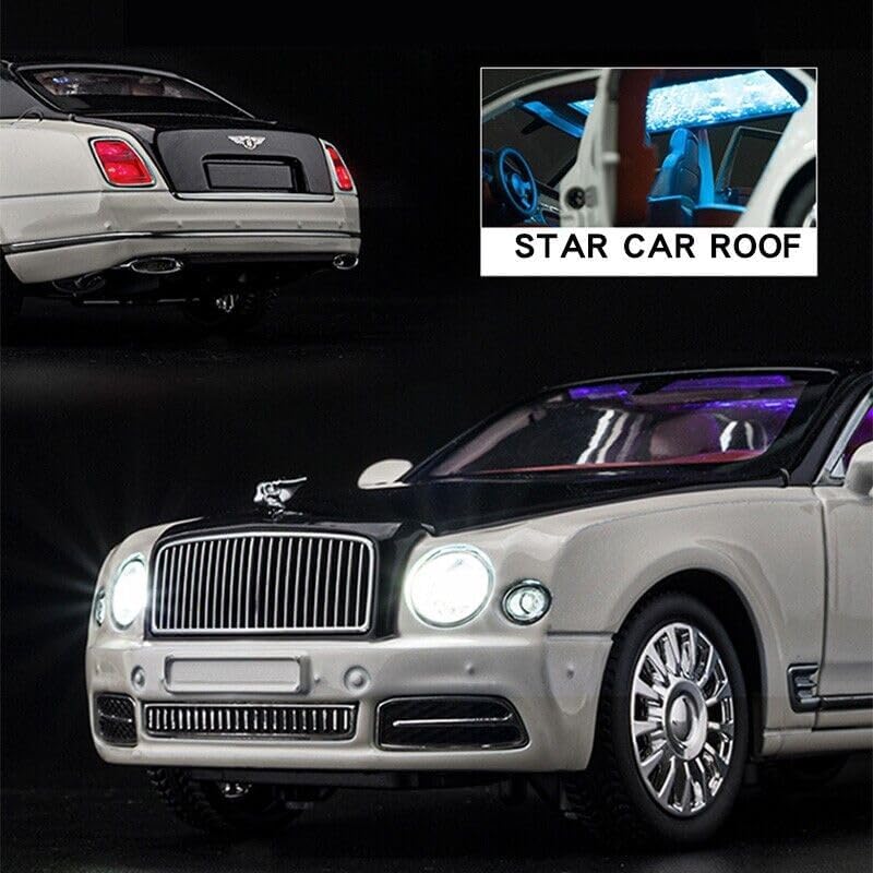 BIG SIZE BENTLEY MULSANNE 1:24 DIECAST METAL PULLBACK TOY CAR WITH OPENABLE DOORS & LIGHT, MUSIC BOYS CAR FOR KIDS BEST TOYS GIFTS TOYS FOR KIDS [SIZE:-21.8CM*6CM*5.5CM]【 MULTICOLOR 】