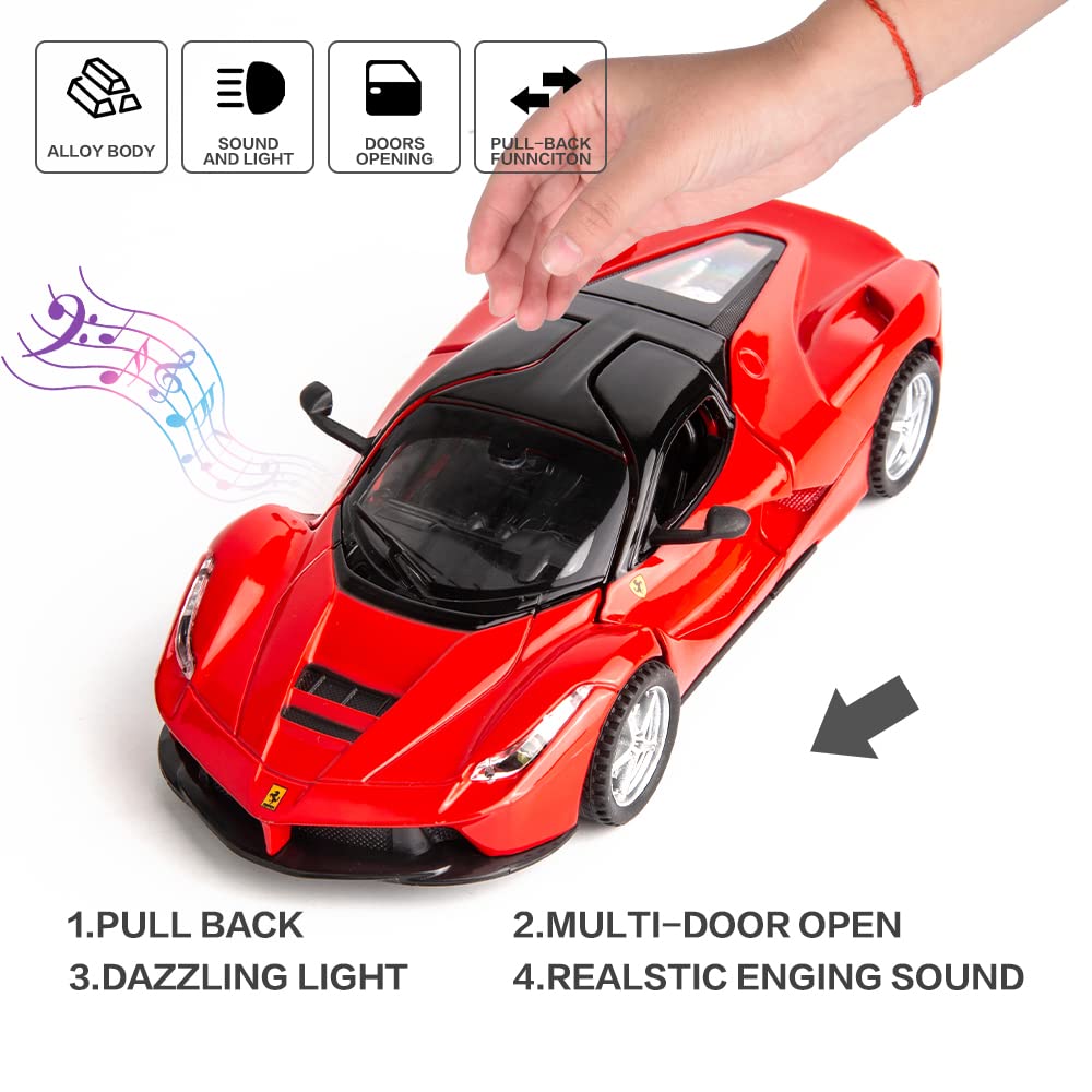 FERRARI LAFERRARI 1:32 DIECAST METAL PULLBACK TOY CAR WITH OPENABLE DOORS & LIGHT, MUSIC BOYS CAR FOR KIDS BEST TOYS GIFTS TOYS FOR KIDS [SIZE:-15.2CM*6CM*3.5CM]【 MULTICOLOR 】