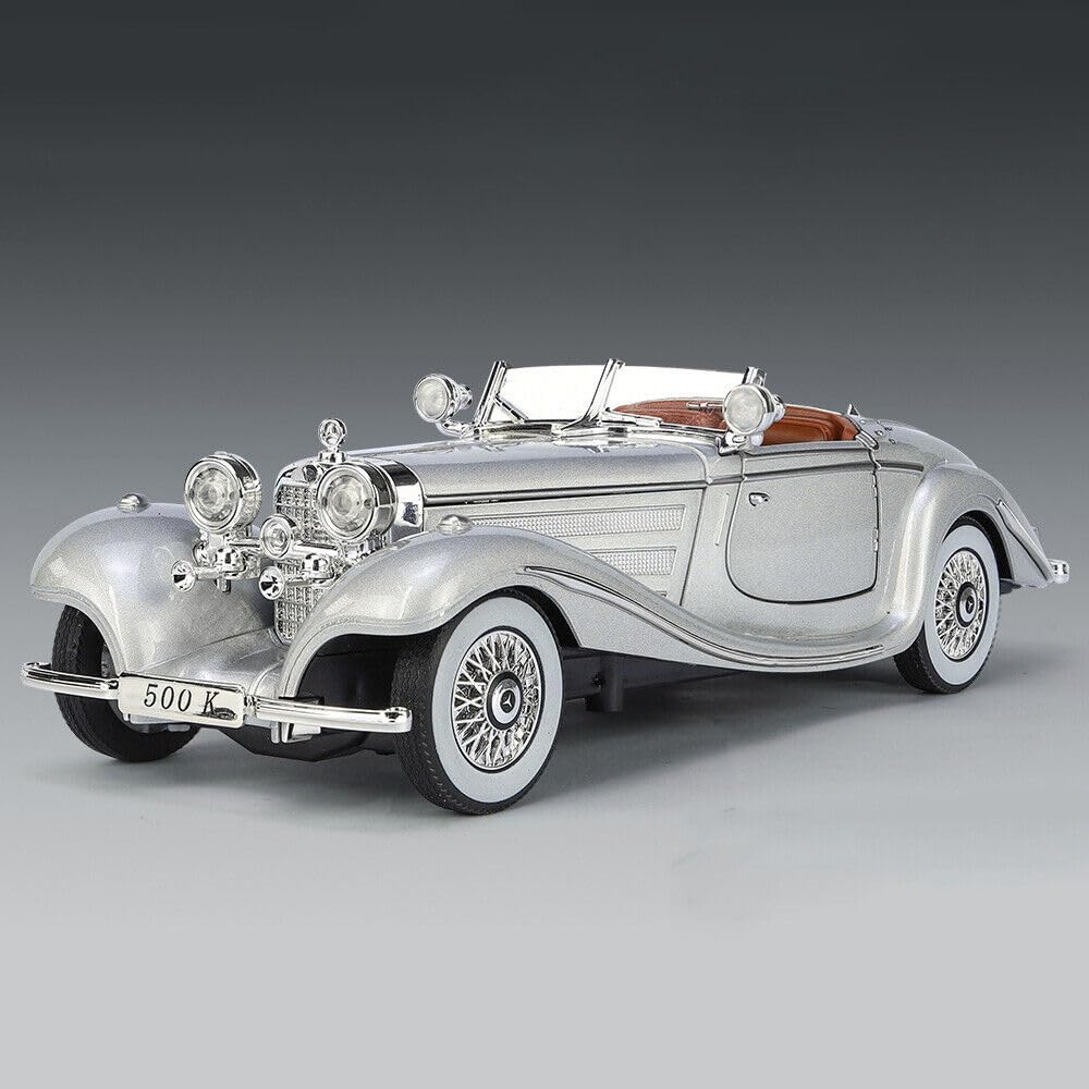 NEW VINTAGE 1936 MERCEDES-BENZ 500K SPECIAL-ROADSTER BIG SIZE  1:24 DIECAST METAL PULLBACK TOY CAR WITH OPENABLE DOORS & LIGHT, MUSIC BOYS CAR FOR KIDS BEST TOYS GIFTS TOYS FOR KIDS [SIZE:-22CM*8CM*6CM]【 MULTICOLOR 】