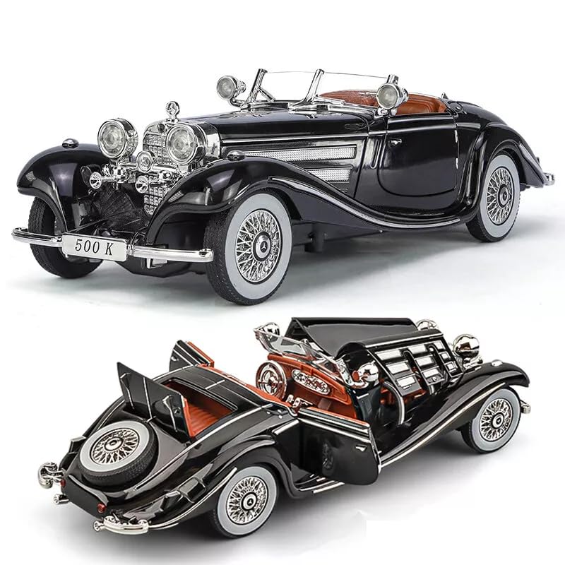 NEW VINTAGE 1936 MERCEDES-BENZ 500K SPECIAL-ROADSTER BIG SIZE  1:24 DIECAST METAL PULLBACK TOY CAR WITH OPENABLE DOORS & LIGHT, MUSIC BOYS CAR FOR KIDS BEST TOYS GIFTS TOYS FOR KIDS [SIZE:-22CM*8CM*6CM]【 MULTICOLOR 】