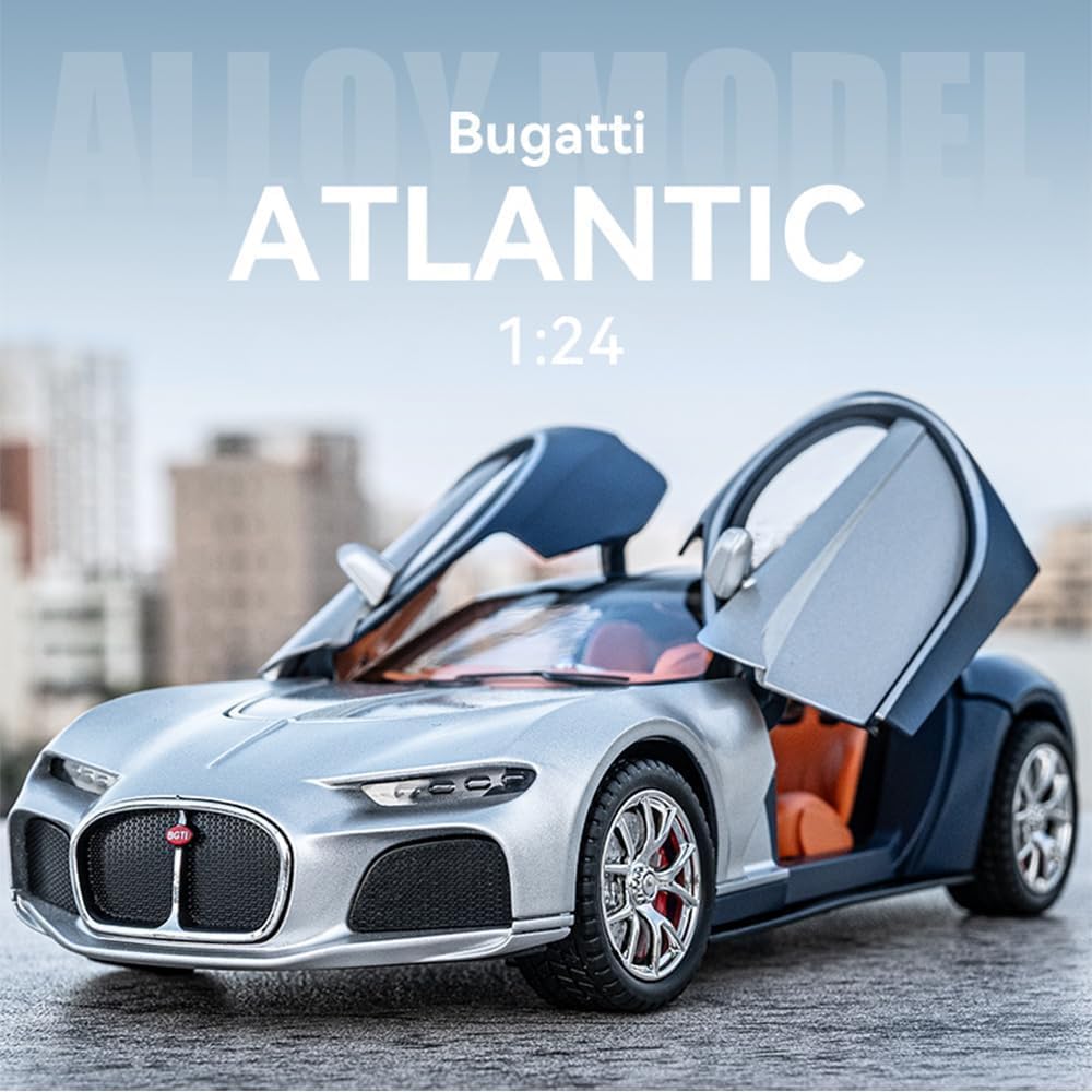 Bugatti Atlantic Big Size 1:24 Diecast Scale Model Metal Pull Back Toy car for Kids with Openable Doors & Light, Music Toy Vehicle for Kids 【 MULTICOLOR 】[SIZE : 20.5CM* 9CM*7.5CM]