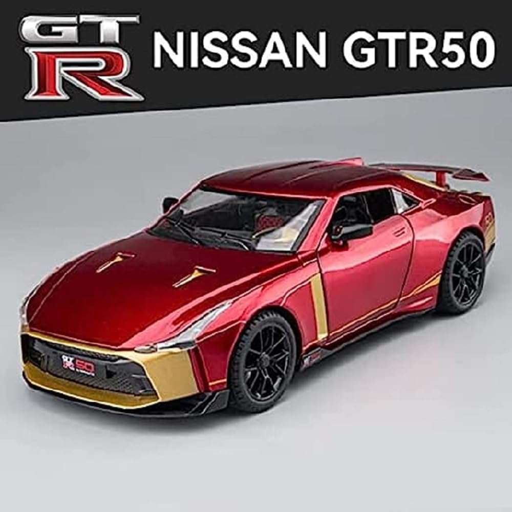 BIG SIZE NISSAN GTR-50 SPORT 1:24 DIECAST METAL PULLBACK TOY CAR WITH OPENABLE DOORS & LIGHT, MUSIC BOYS CAR FOR KIDS BEST TOYS GIFTS TOYS FOR KIDS [SIZE:-20.5CM*9.3CM*5.5CM]【 MULTICOLOR 】