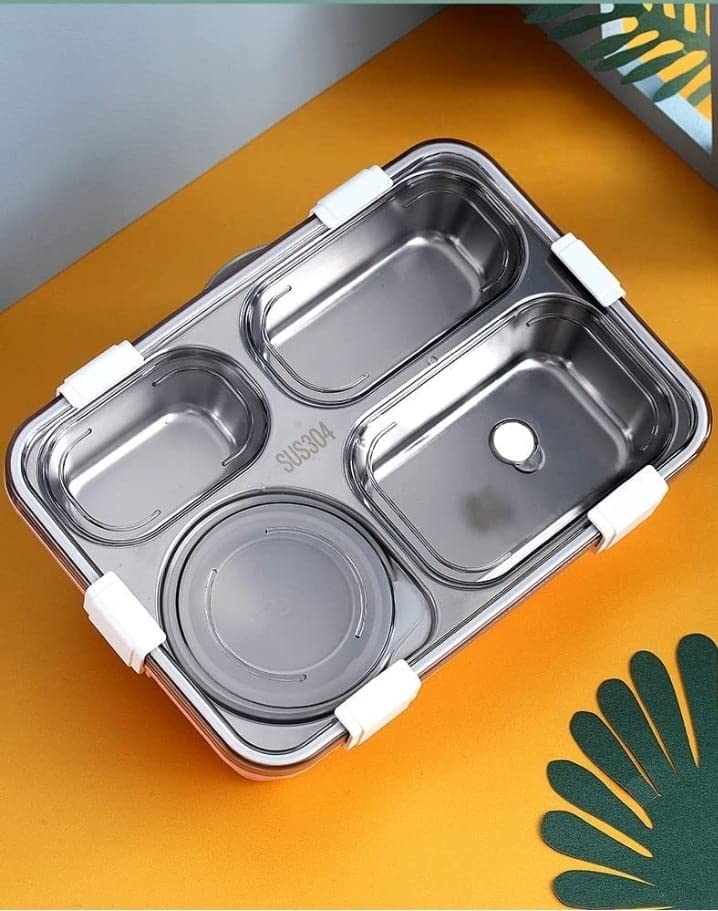 4 Compartment Lunch Box Stainless Steel Tiffin Box Microwave Safe