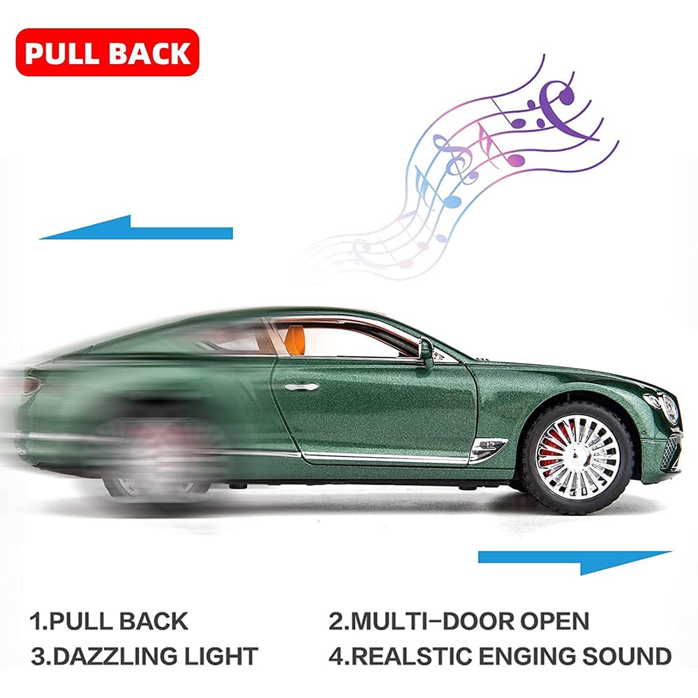 Bentley Continental GT 1:24 Model Car Alloy Diecast Toy Car Collectible Pull Back Toy Vehicles with Sound and Light Door Can Be Opened for Girls Boys Gift [SIZE:-22CM*9CM*7CM]【 MULTICOLOR 】