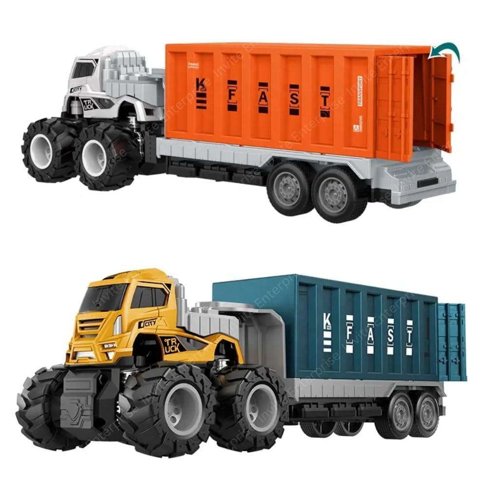 1:43 4WD Diecast Alloy Logistic-Transportation Big Truck Toys with Friction Powered Miniature Car Vehicle Toy for Kids, Boys and Girls (2 Color Truck = Sent Any 1 Truck)